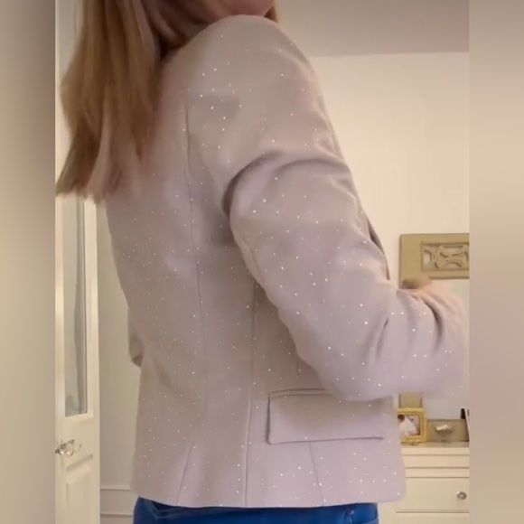 Zara BEIGE CROPPED BLAZER WITH RHINESTONES - Picture 7 of 14